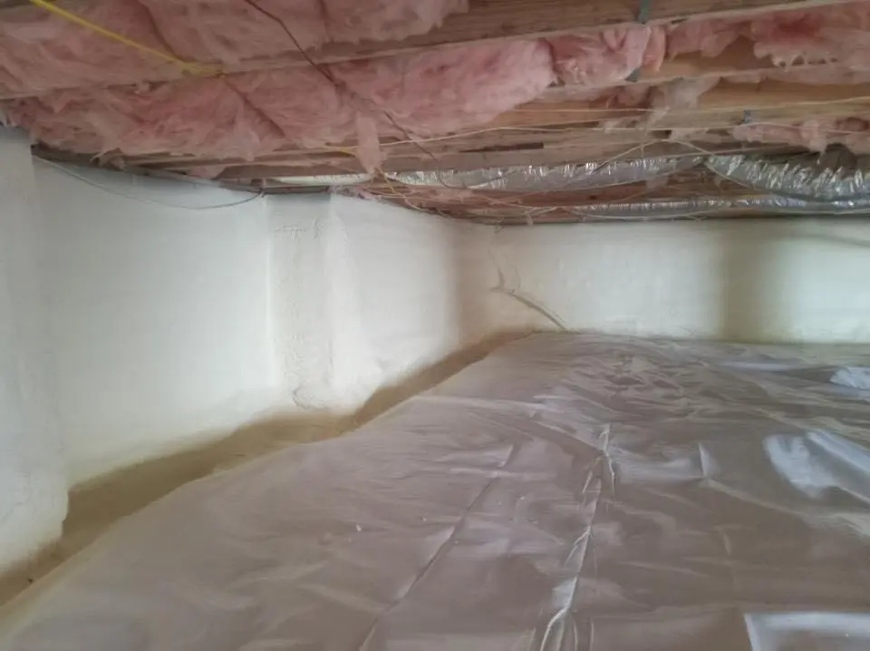 Crawl space encapsulation with closed-cell spray foam for Commercial Roof Restoration in Glasgow Village